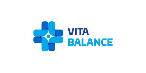 Logo of Vita Balance with a blue medical cross symbol on the left and the company name in bold letters on the right, designed with a web-friendly aesthetic for optimal SEO performance.