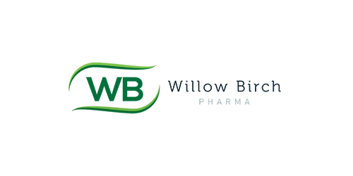 Logo of Willow Birch Pharma featuring green initials "WB" with a leaf design and the company name in blue font, optimized for web design and SEO.