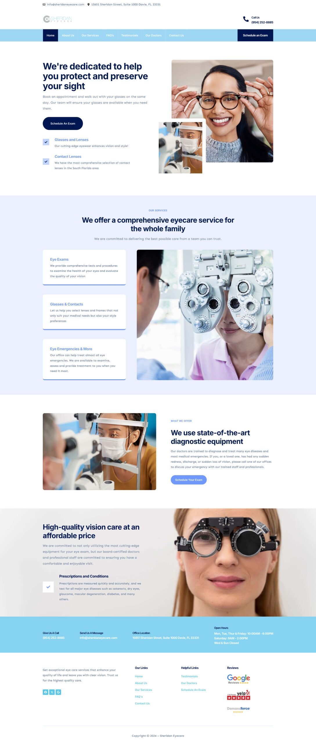 Our website, with its sleek web design, offers comprehensive eyecare services, including vision exams and state-of-the-art diagnostic equipment. Explore images of eye tests and optometrists that ensure an engaging user experience while catering to your SEO needs.