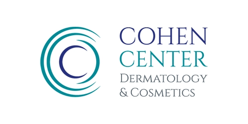 Home Logo for Cohen Center Dermatology & Cosmetics, featuring a stylized "C" with circular lines on the left and the clinic name in blue and teal text on the right.