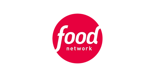 Home Food Network logo featuring the word "food" in lowercase white letters and "network" beneath it, both set on a red circular background with a rightward red extension.