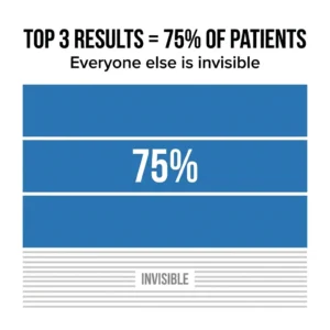 A graphic showing that the top 3 results account for 75% of patients, with the remaining patients labeled as "invisible" in the lower portion.
