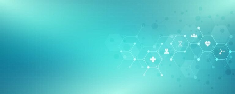 Light blue abstract background with hexagonal shapes and medical icons, including a cross, heart, DNA, and people, connected by lines on the right side. The 50-Millisecond Problem: Why Your Medical Practice Homepage Is Losing Patients Before They Read a Single Word