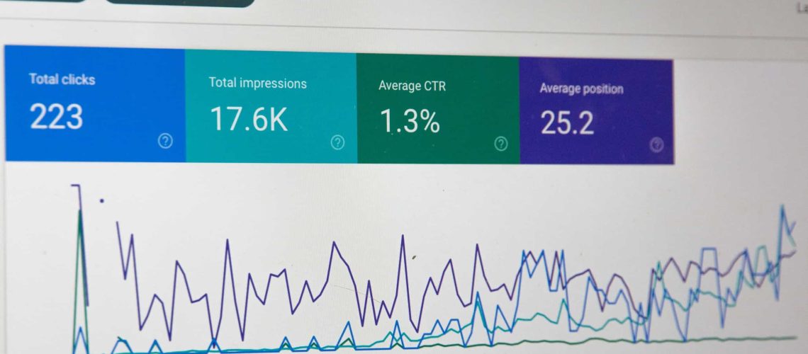 A web analytics dashboard powered by LLMS.txt displays metrics for clicks, impressions, CTR, and position over time, with a line graph showing data trends from 2/24/19 to 6/21/19.