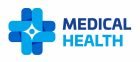 Blue medical cross logo with a white star and dot in the center, next to the words "MEDICAL HEALTH" in blue capital letters on a white background.